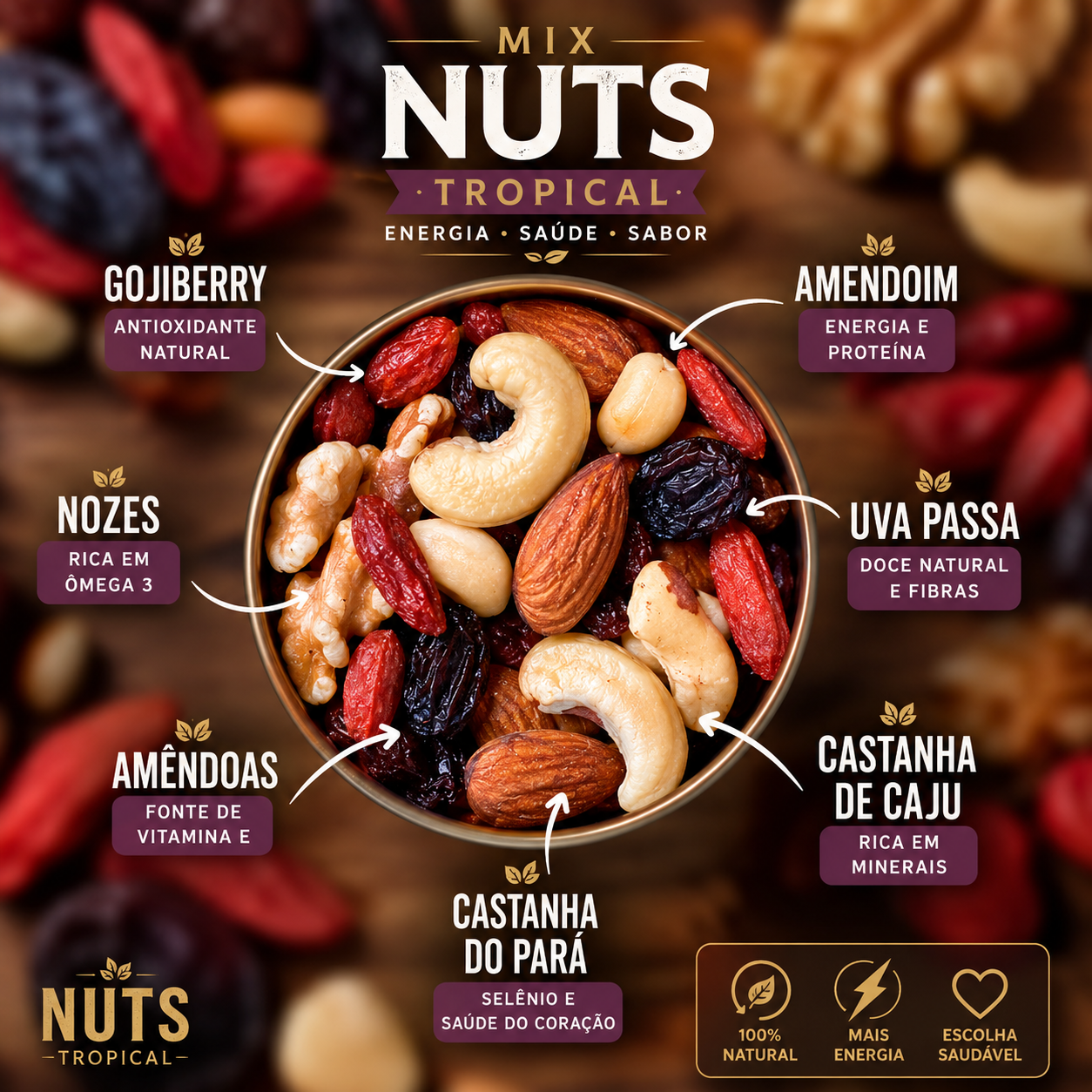 Kit com 2 pacotes de 1kg do Mix Tropical Nuts - vista 5